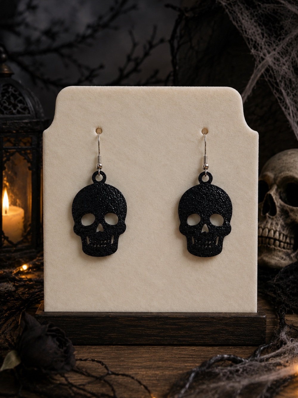 Skull Dangle Earrings - Black - Unbranded
